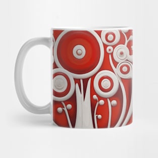 Red and White Abstract Geometric Flowers in a White Vase Mug